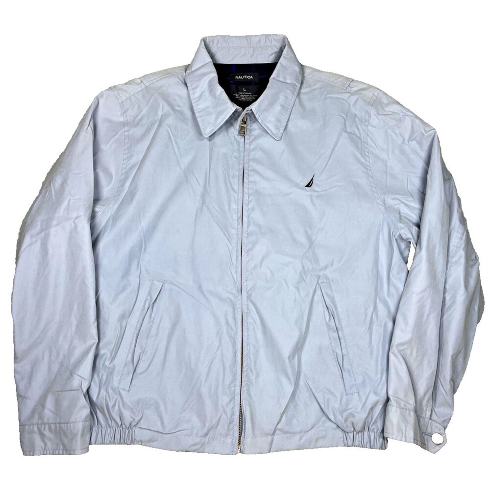 VTG Y2k 00s Nautica Mens Large Light Blue Windbreaker Jacket Full Zip Lined